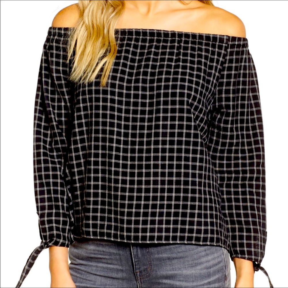 Madewell Checkered Wide Neck Top